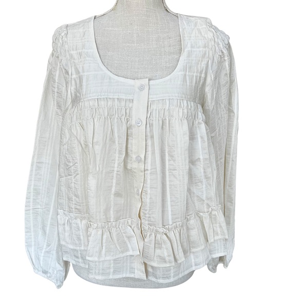 Ruffle Hem Peasant Blouse in Ecru - Picture 5 of 16
